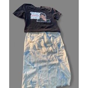 “You” T-Shirt /  vintage color distressed midi skirt outfit combo #y2k #90s